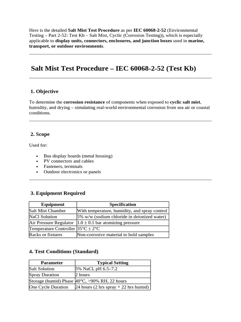 Salt Mist Test Procedure - IEC 60068-2-52 | PDF | Materials