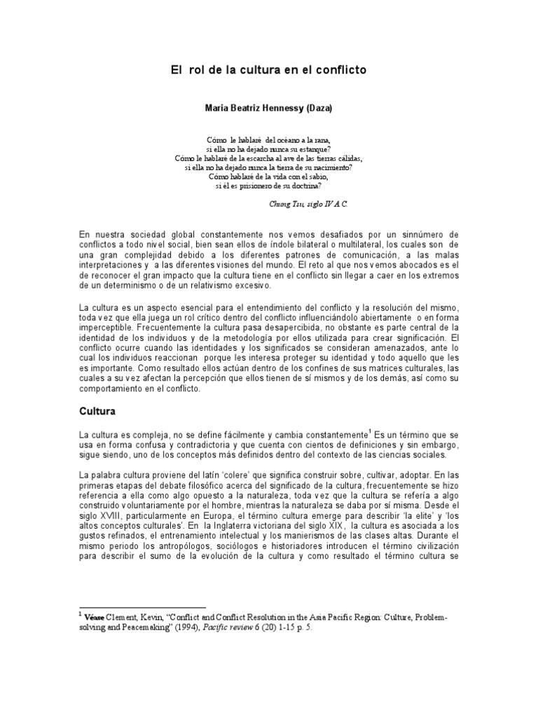 Cultura y su rol en los conflictos | PDF | Conflicto (proceso) | Sociedad