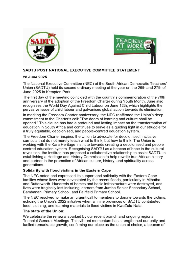 SADTU Strike Update: June 2025 | PDF