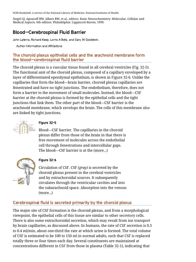 Blood-Cerebrospinal Fluid Barrier | PDF | Cerebrospinal Fluid | Anatomy