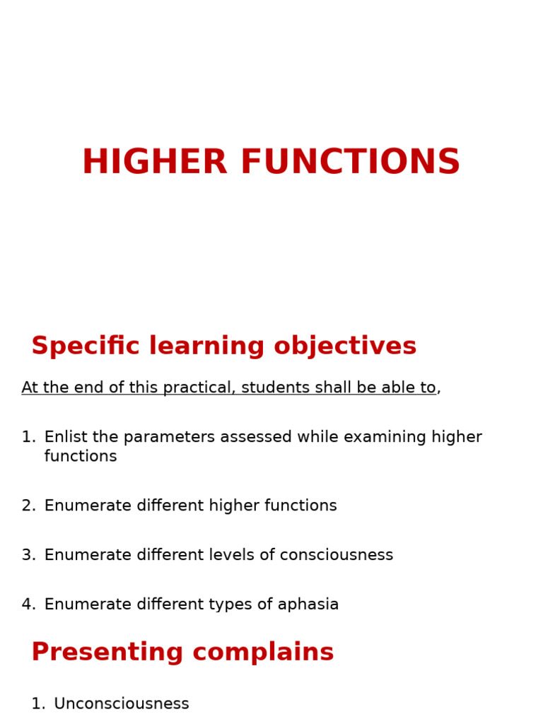 Higher Functions Final | PDF | Aphasia | Speech