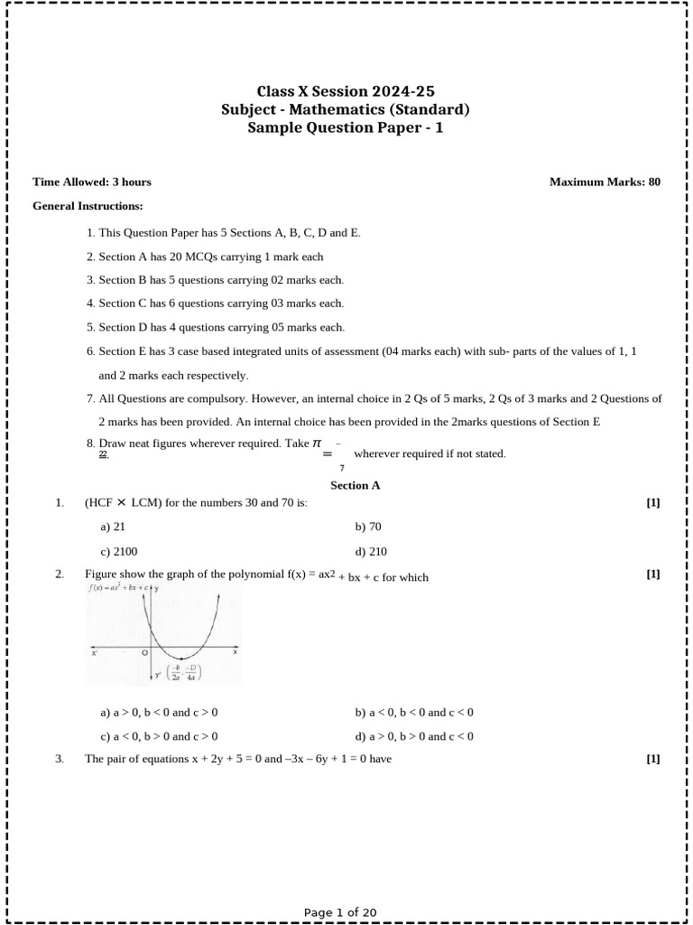 Class X Mathematics Sample Paper | PDF | Sphere | Area