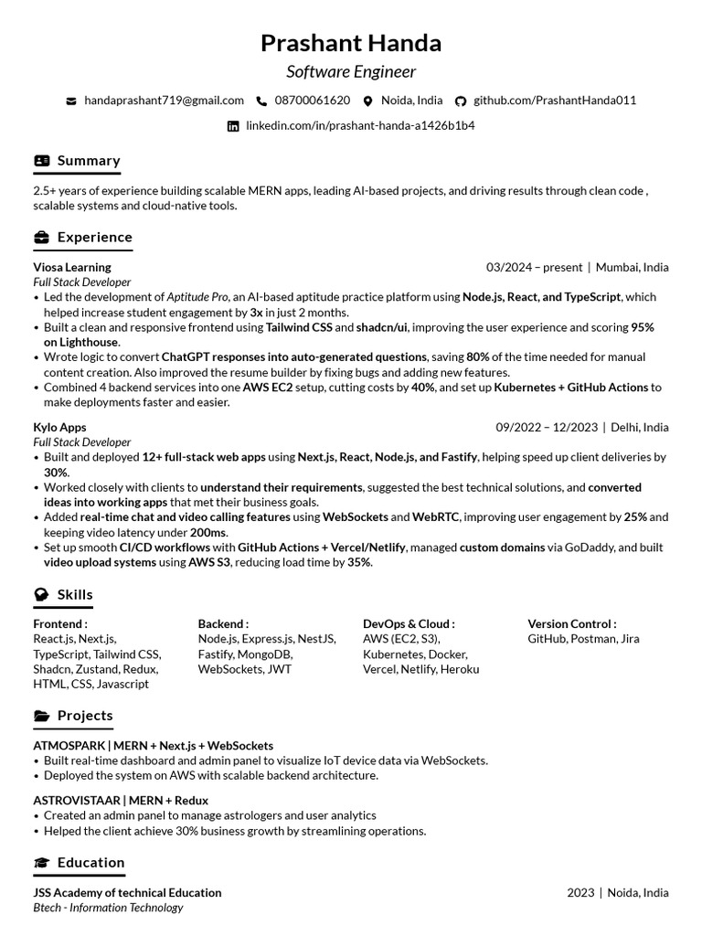 Prashant Handa: Full Stack Developer Profile | PDF | Software ...