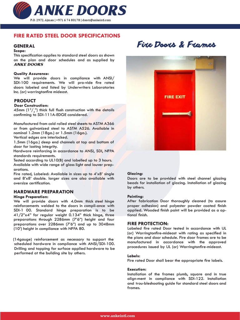 Fire Rated Steel Door Specifications | PDF | Door | Building Engineering