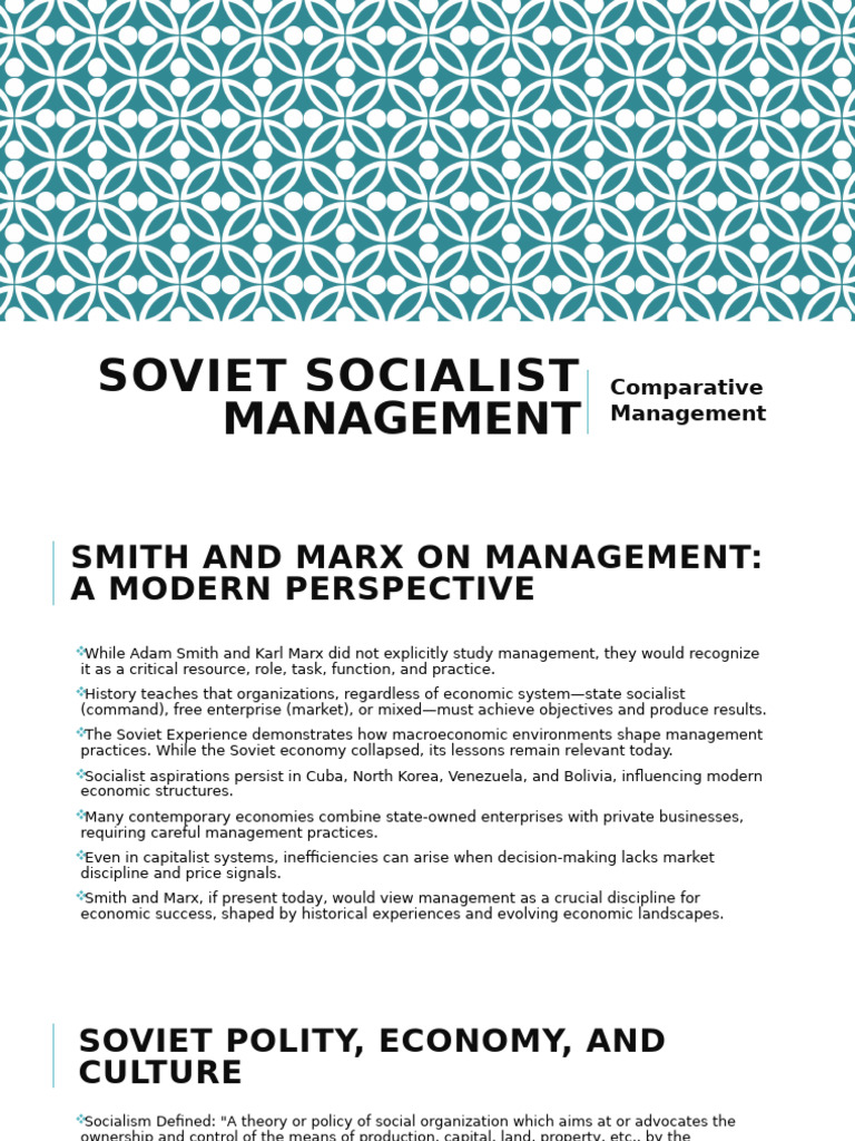 Soviet Socialist Management Style in Organizational Place | PDF ...