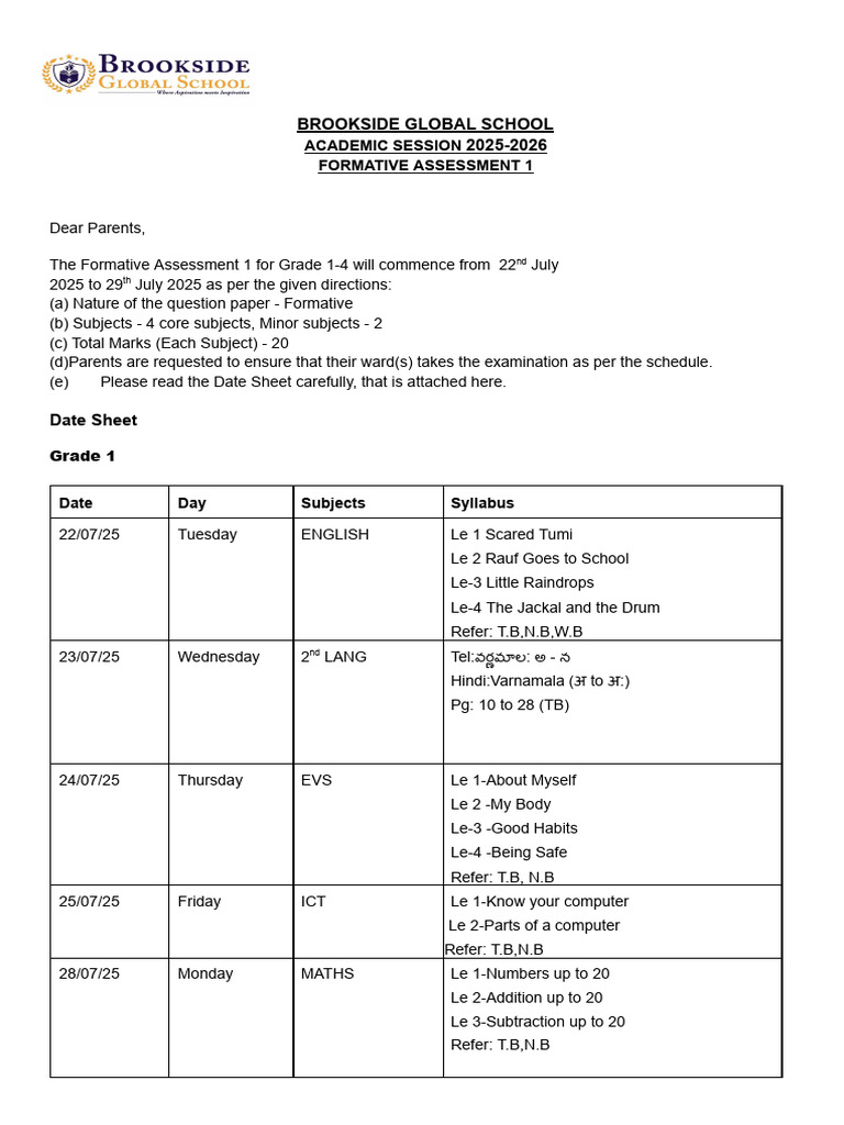 FA1 Syllabus and Schedule 2025-26 | PDF | Languages | Foreign Language ...