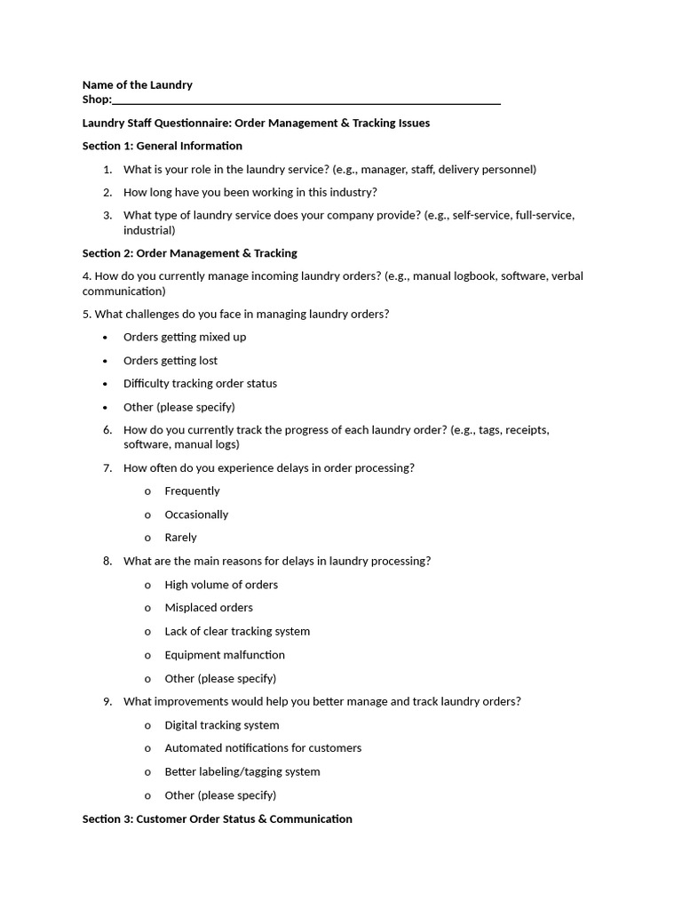 Laundry Order Management Survey Insights | PDF