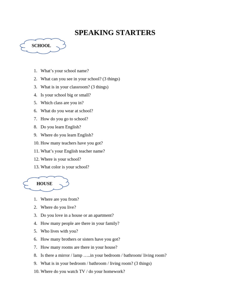 Speaking Starters for Beginners | PDF