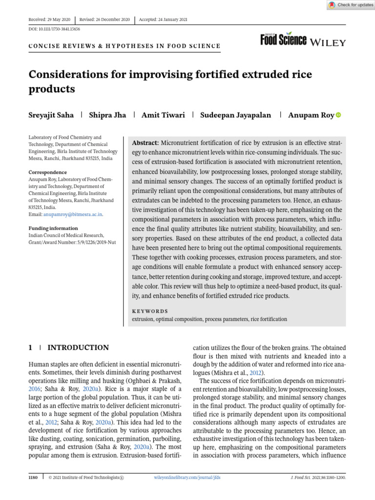 Journal of Food Science - 2021 - Saha - Considerations For Improvising ...