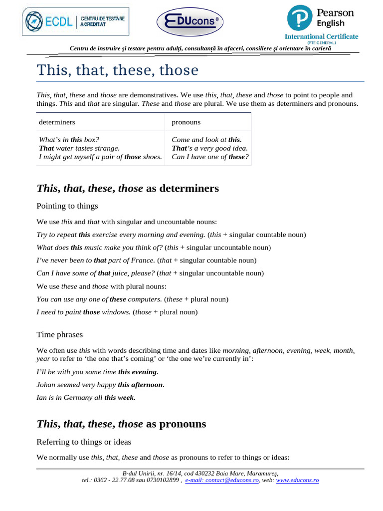 11 - This That Those These | PDF | Noun | Plural