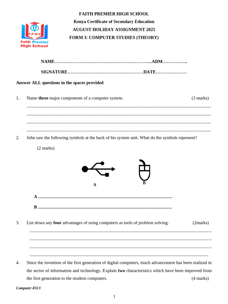 Computer Studies Holiday Assignment 2025 | PDF | Booting | Computing
