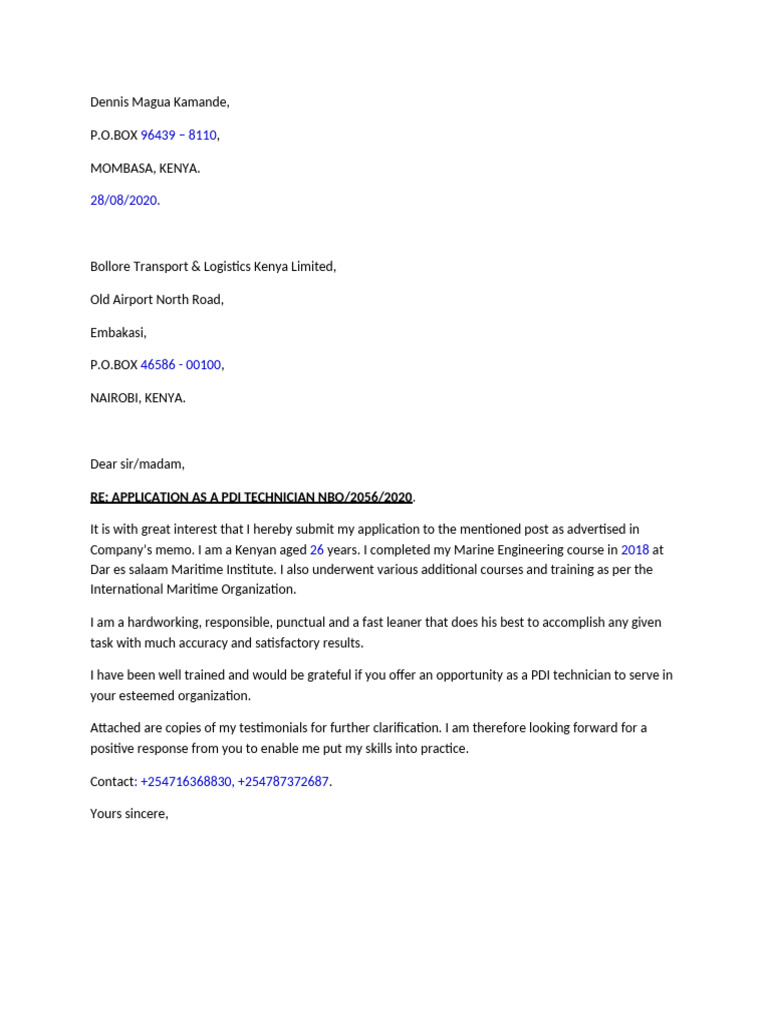 Application for PDI Technician Position | PDF