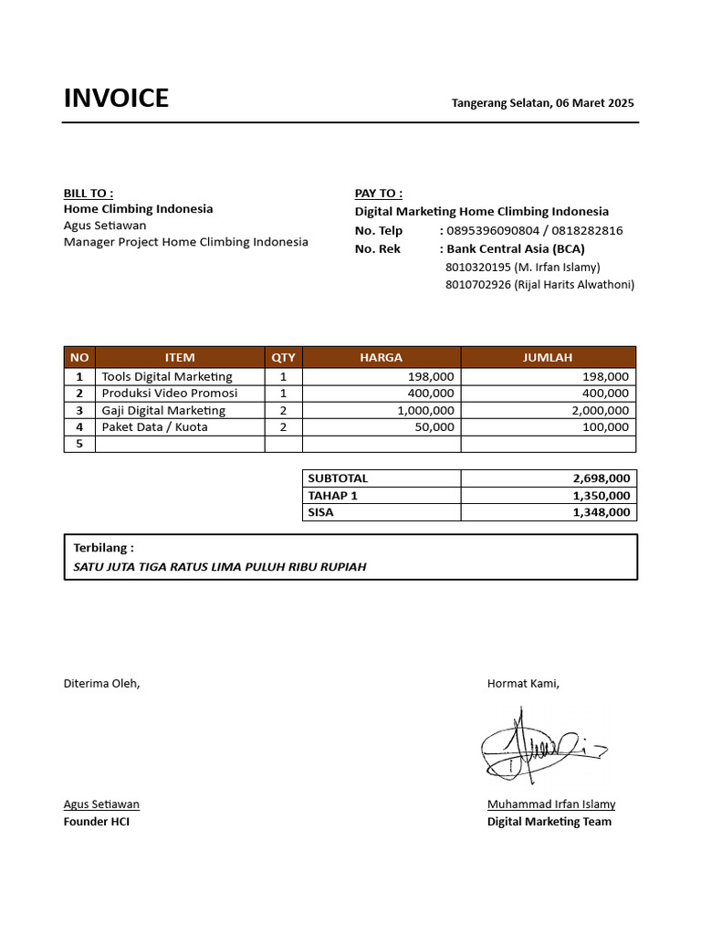 Invoice Tahap 1 DM Hci | PDF