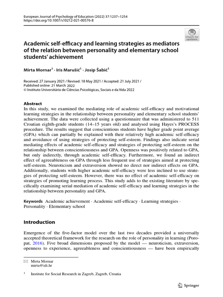 Personality's Impact on Student Achievement | PDF | Self Efficacy ...