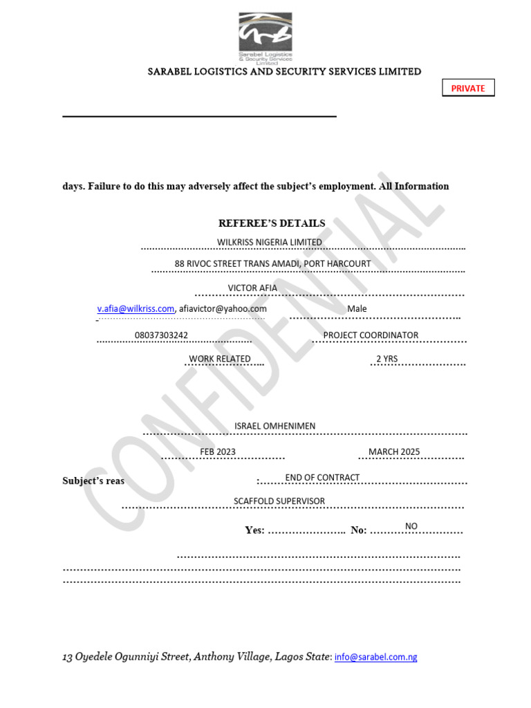 Previous Employment Form | PDF