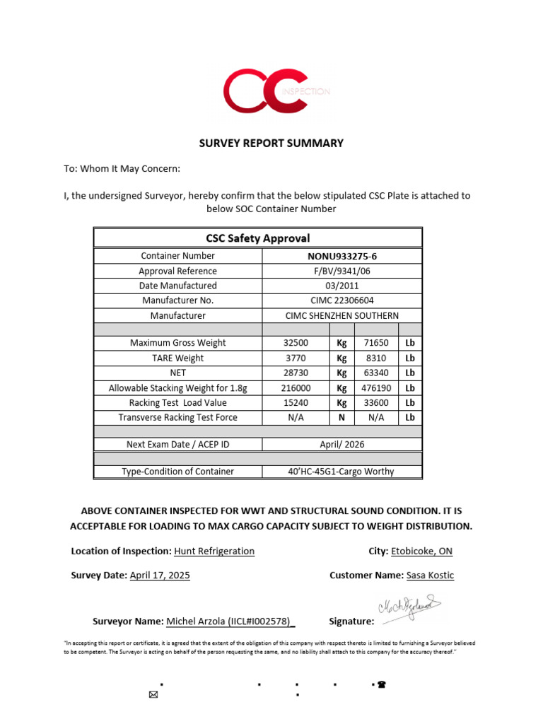 Container Survey Report Summary | PDF | Transport