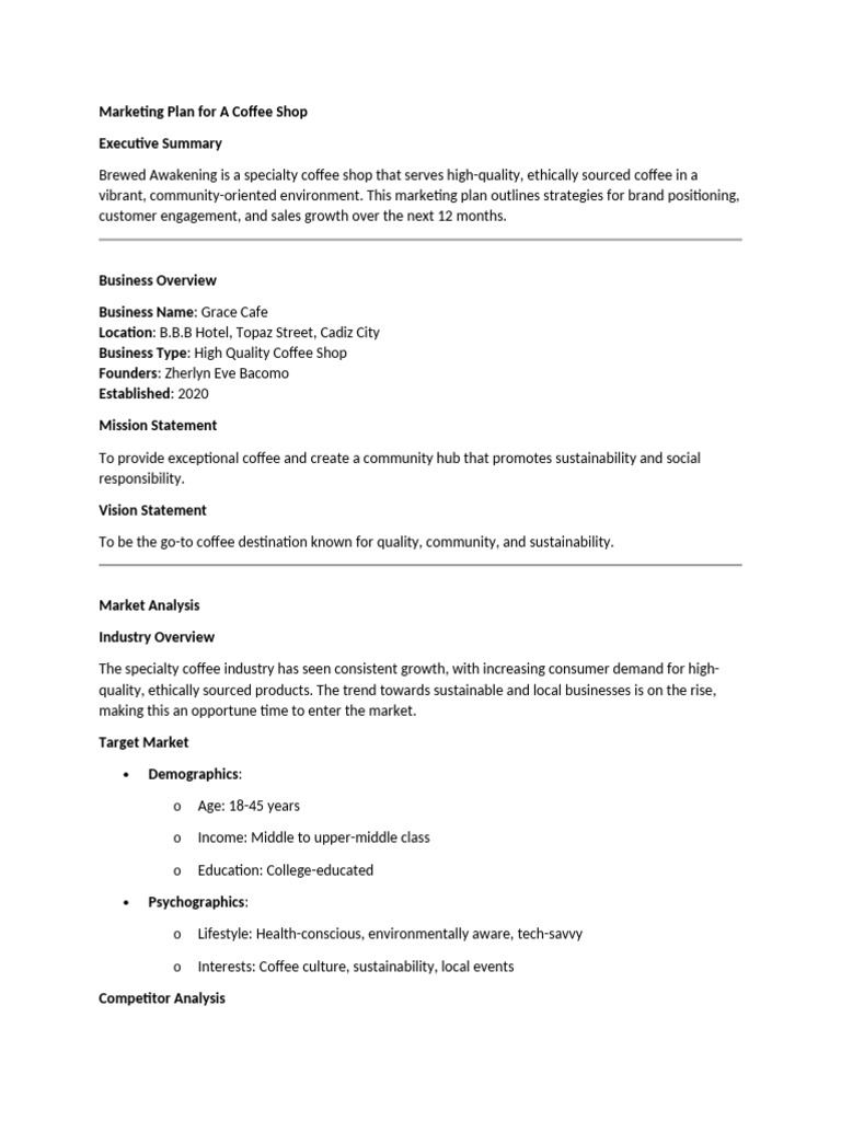 Brewed Awakening Marketing Plan | PDF | Marketing | Coffeehouse