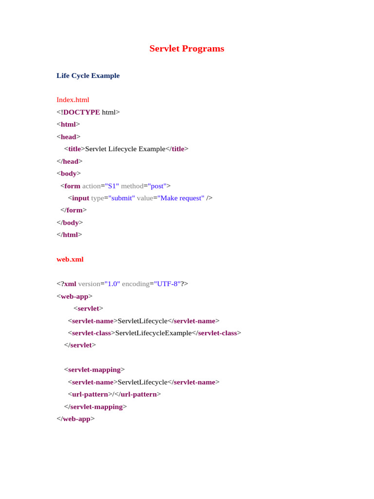 Servlet Lifecycle Example Code | PDF