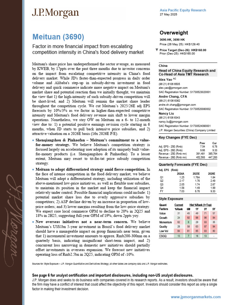 Meituan Investment Analysis by J.P. Morgan | PDF | Exchange Traded Fund ...