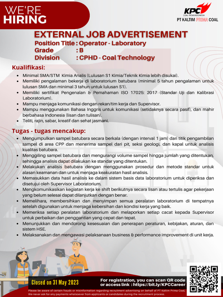Lowongan Operator Laboratorium Batubara | PDF