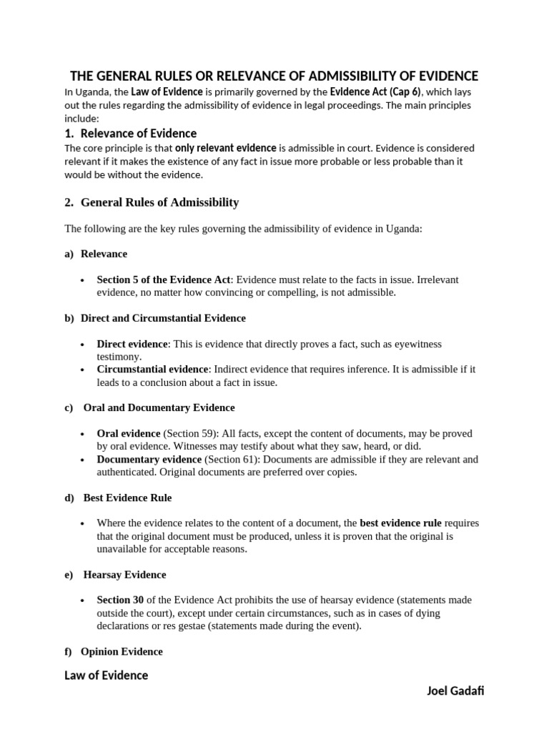 Admissibility of Evidence in Uganda | PDF | Evidence (Law) | Confession ...