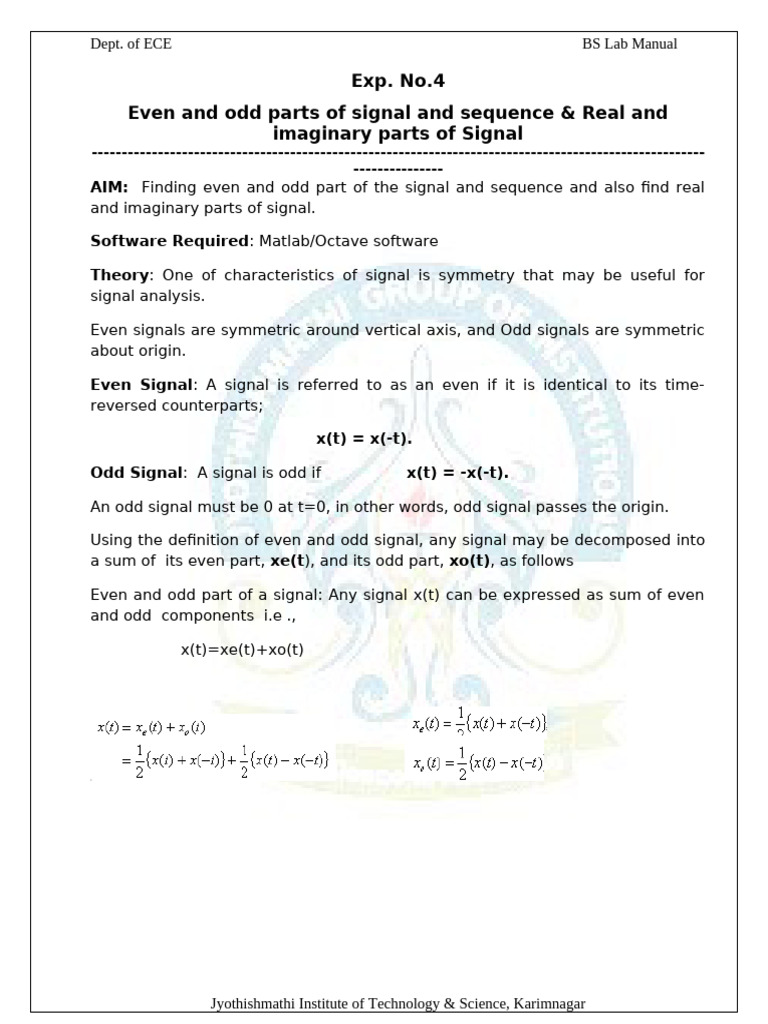 Even and Odd Signal Analysis Lab | PDF | Telecommunications Engineering ...