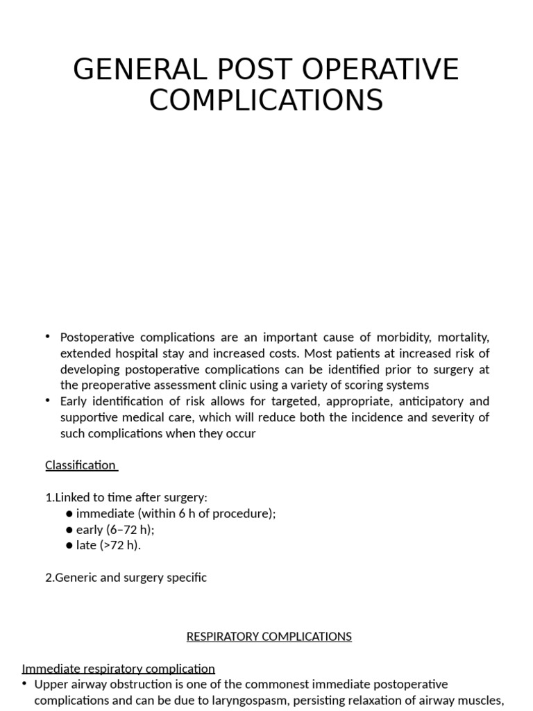 Postoperative Complications Overview | PDF | Vein | Anesthesia