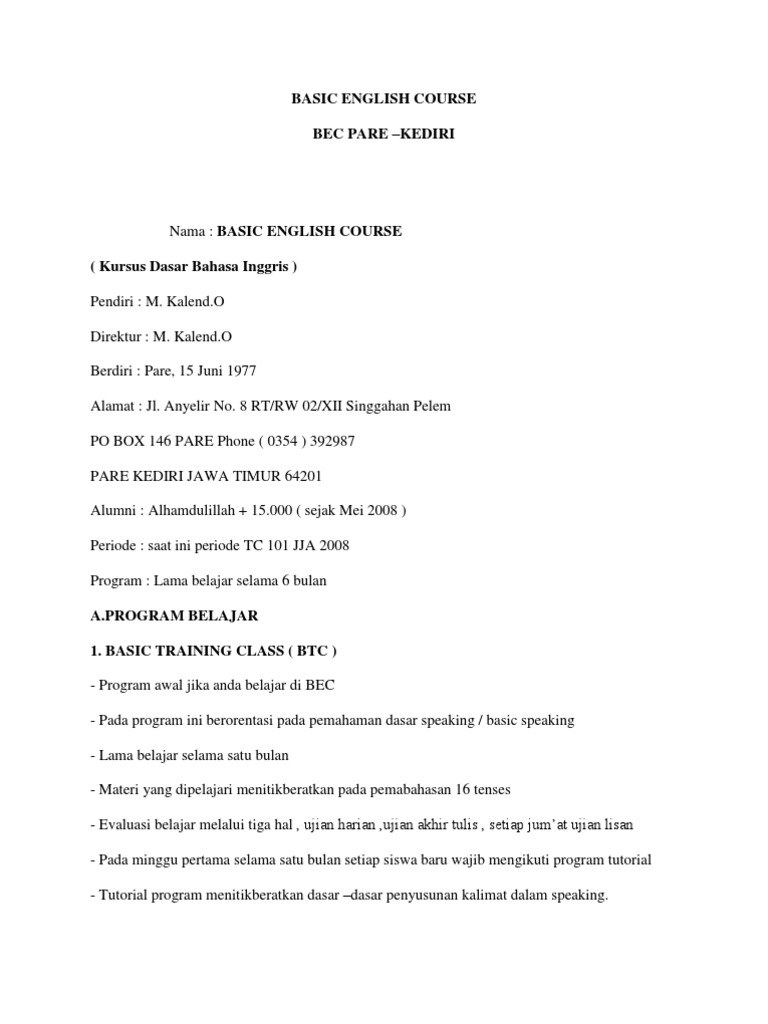 Basic English Course | PDF