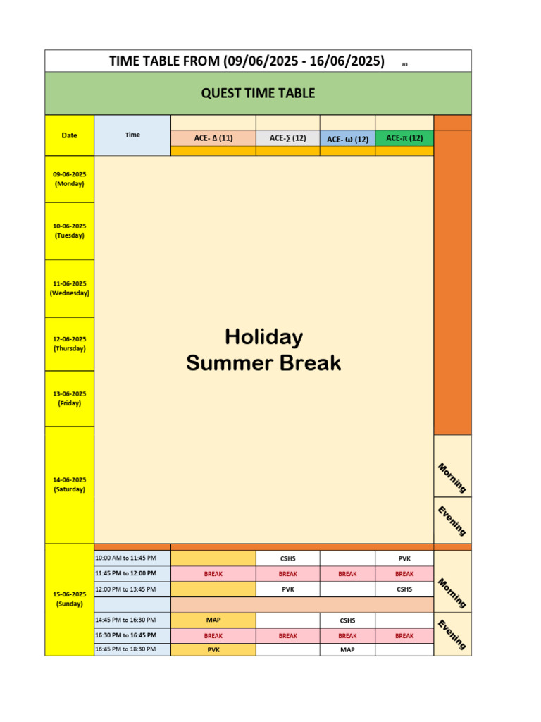 Revised Current Week Time Table | PDF