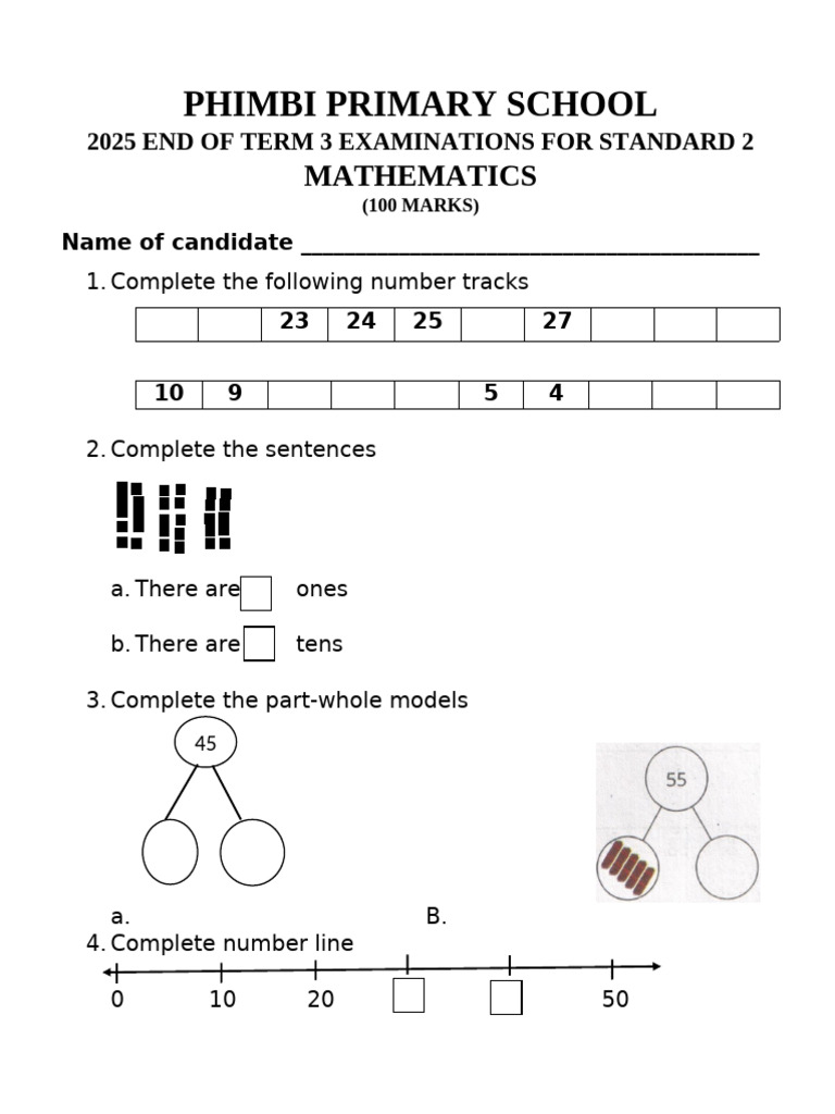 Standard 2 Math Exam 2025 | PDF