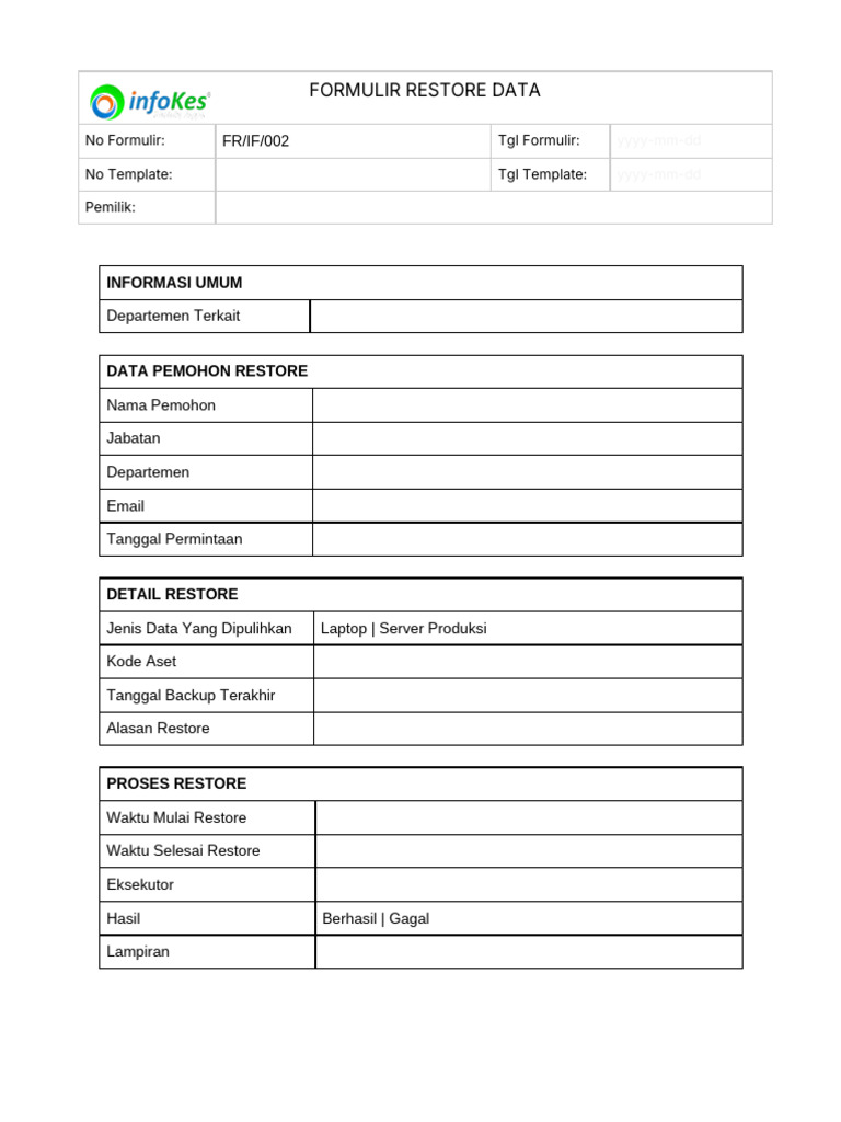 FR-If-002 Formulir Restore Data | PDF