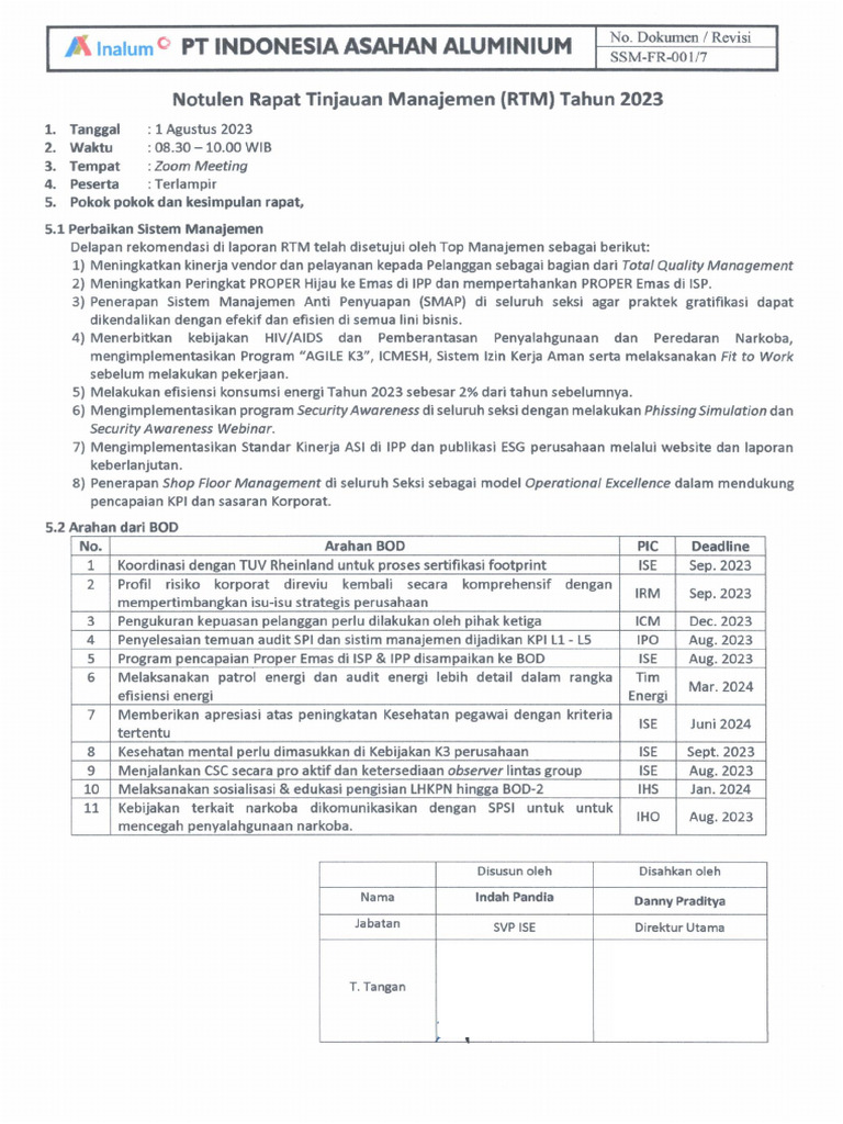 Notulen RTM Tahun 2023 - Signed | PDF
