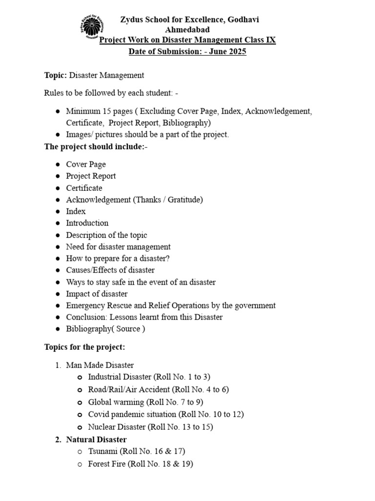 Disaster Management Project Guidelines | PDF