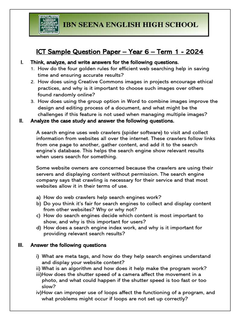 Year 6 ICT Sample Questions 2024 | PDF | World Wide Web | Internet & Web