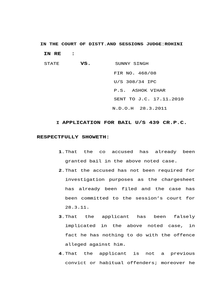 Bail Application Under Section 308 IPC | PDF