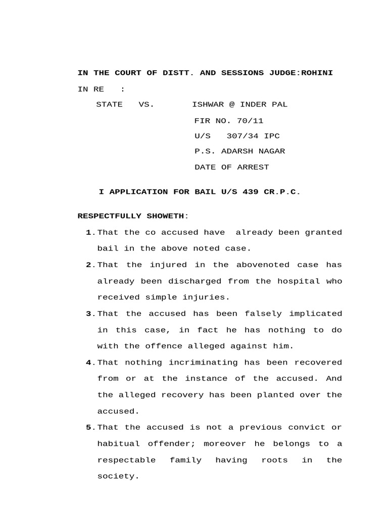 Bail Application 307 439 Ishwar Inder Pal | PDF
