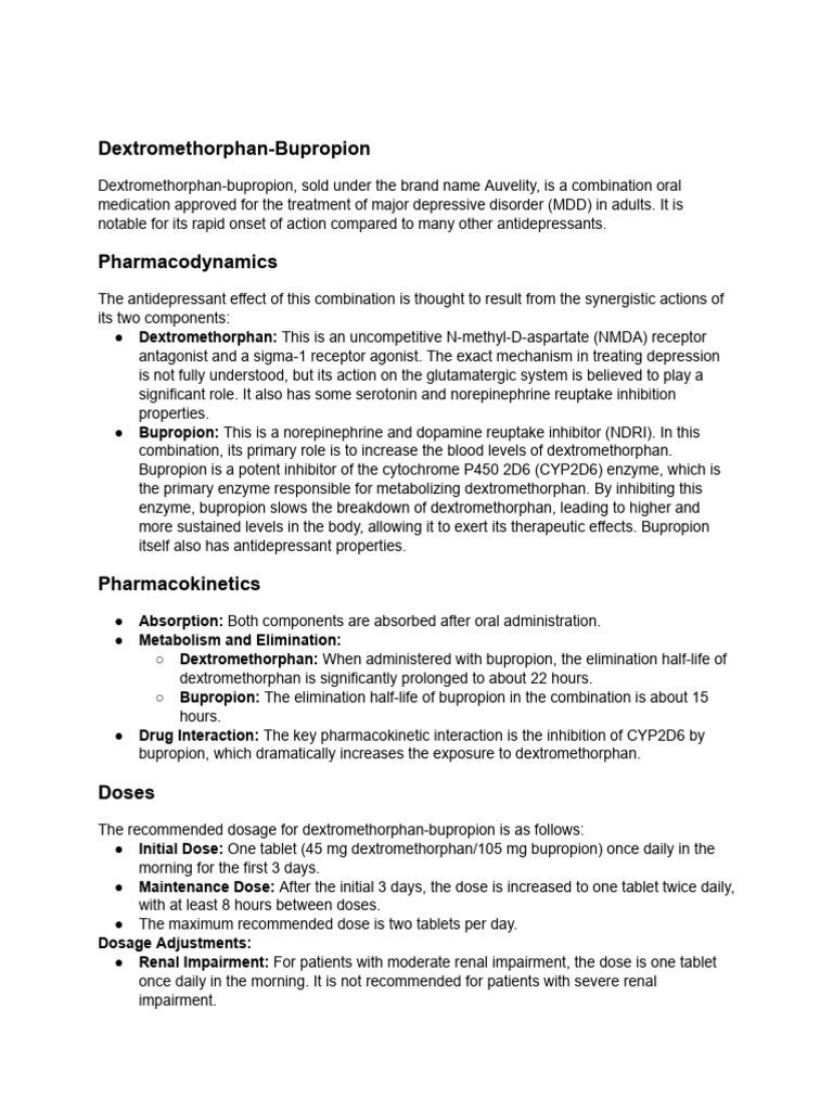 Dextromethorphan-Bupropion Overview | PDF | Psychoactive Drugs | Medicinal  Chemistry