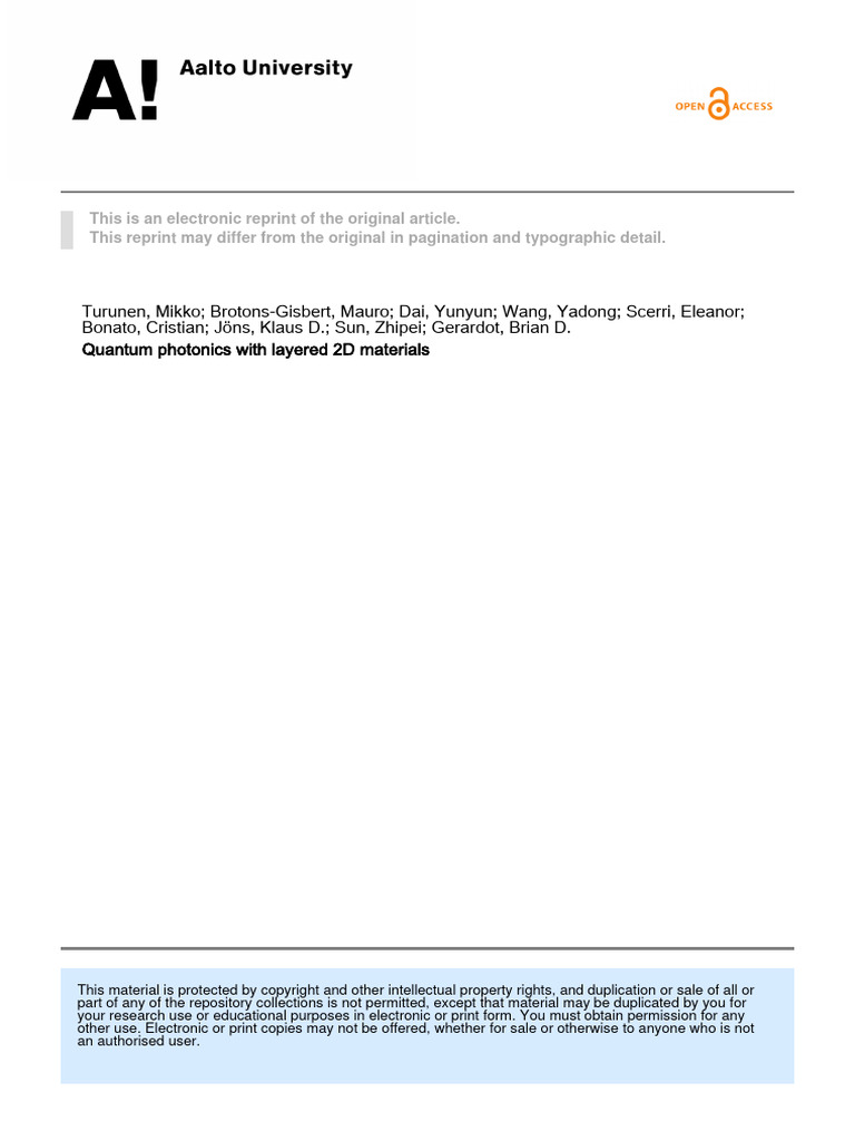 Quantum Photonics With Layered 2D Materials | PDF | Optics | Applied ...