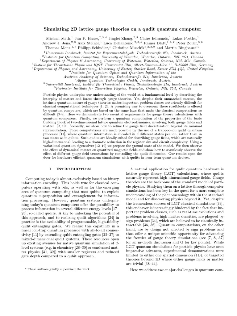 Simulating 2D Lattice Gauge Theories On A Qudit Quantum Computer | PDF ...