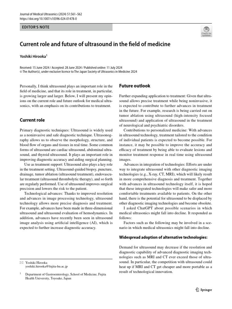 2024 - Current Role and Future of Ultrasound in The Field of Medicine ...