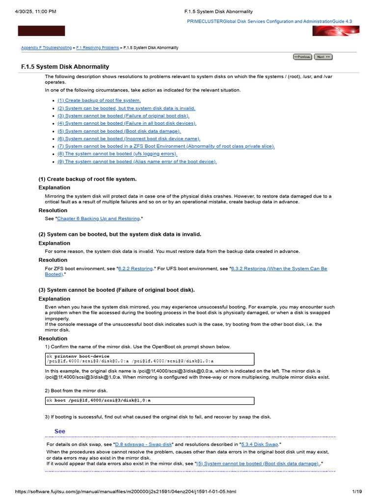 F.1.5 System Disk Abnormality | PDF | Booting | File System