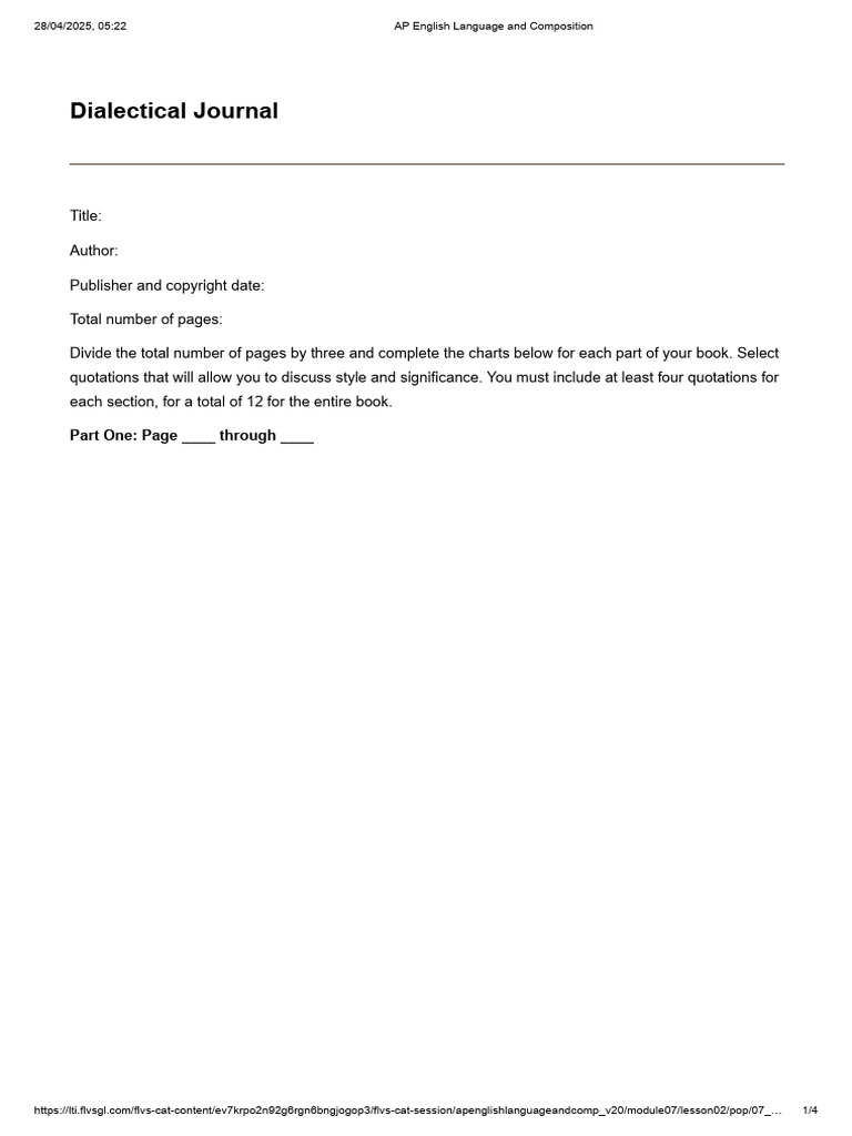 Dialectical Journal for AP English Analysis | PDF | Human Communication