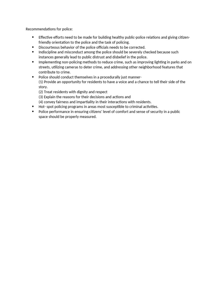 Recommendations For Police | PDF