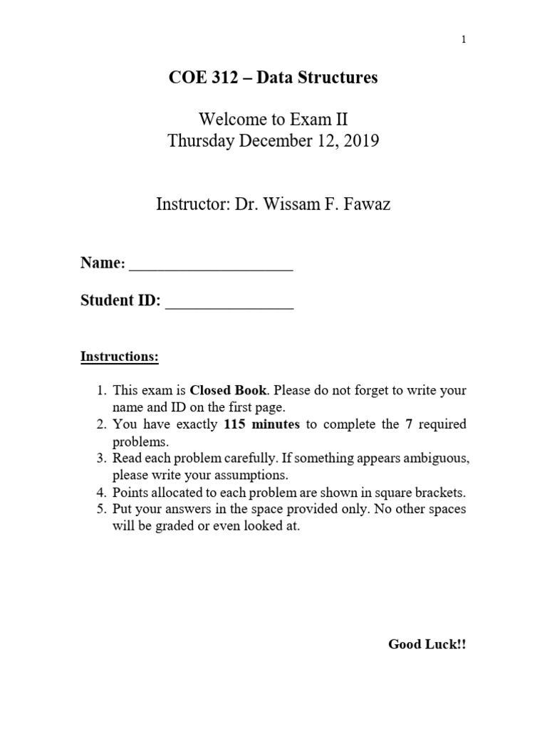 COE 312 Exam II Instructions and Problems | PDF | Queue (Abstract Data ...