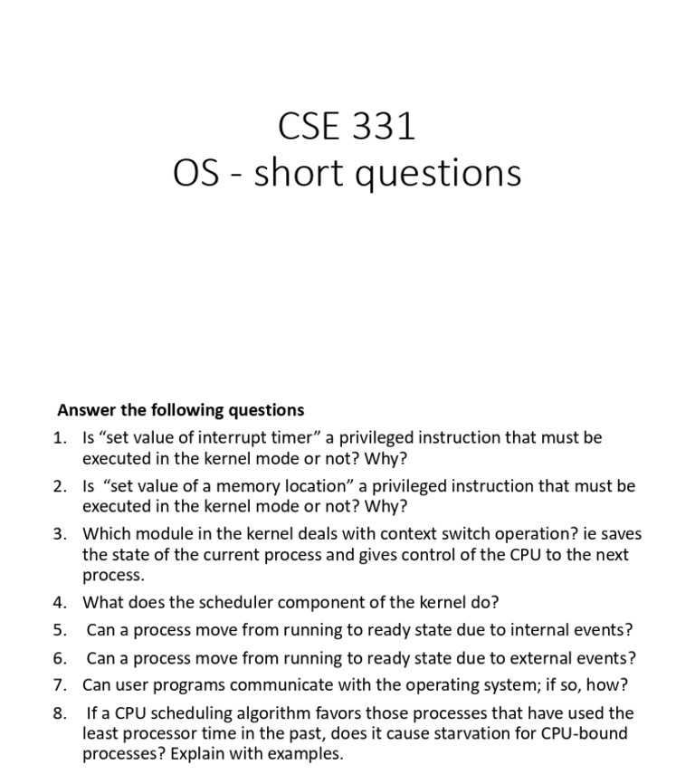 CSE 331 OS Short Questions Explained | PDF