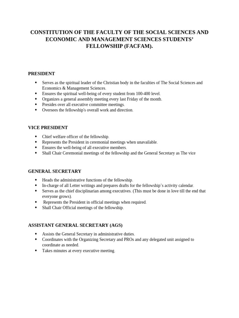 Faculty Fellowship Constitution Overview | PDF | Presidents Of The ...