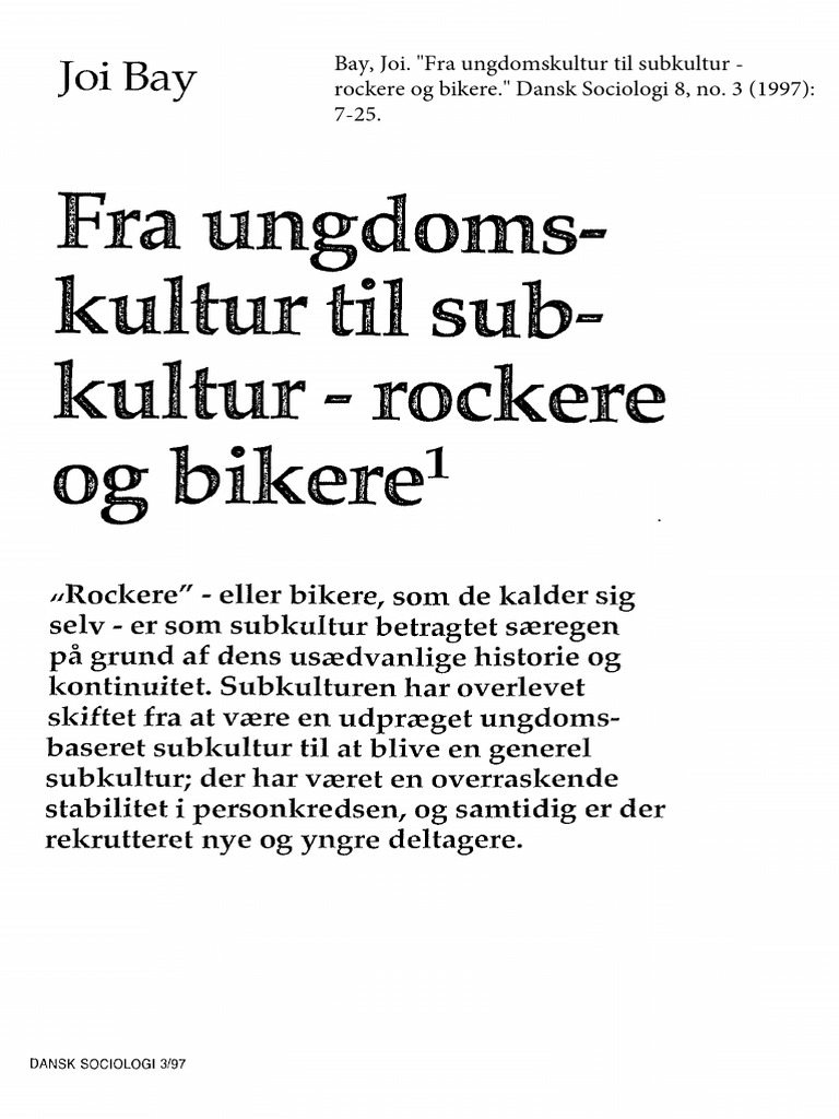 Fra Ungdomskultur Til Subkultur Rocker | PDF
