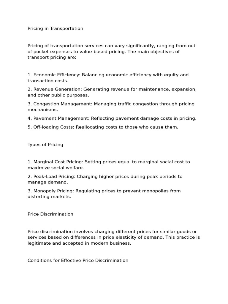 Transportation Pricing Strategies Analysis | PDF | Price Discrimination ...