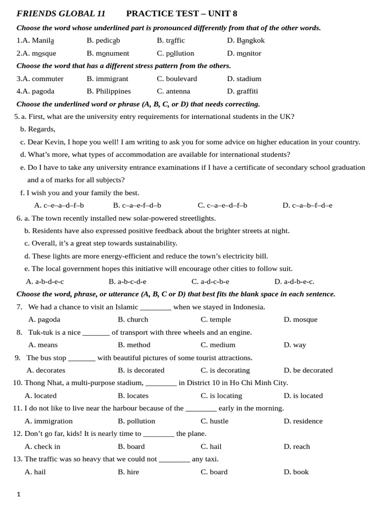 Friends Global 11 Unit 8 Practice Test | PDF | Cost Of Living ...