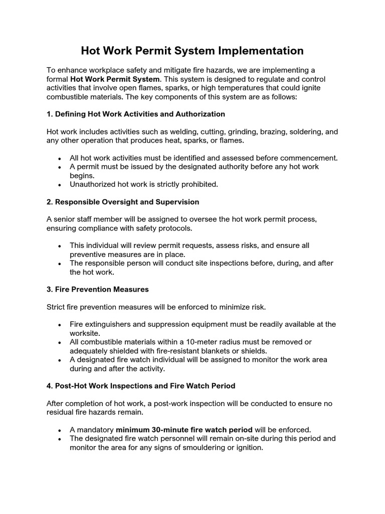 Hot Work Permit System Overview | PDF | Fire Safety | Fires